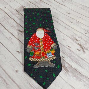 Noel Men's Silk Tie Debbie Mumm Navy with Large Santa and Birdhouse 58 x 3.75"